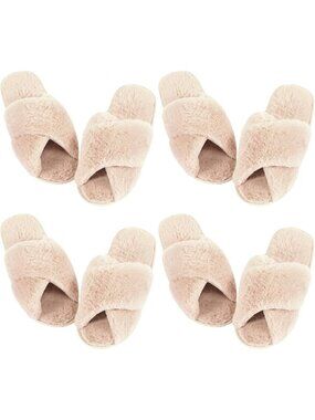 Cozy 4 Pair Fuzzy Open Toe Slippers for Bridesmaids - Plush Comfort Footwear